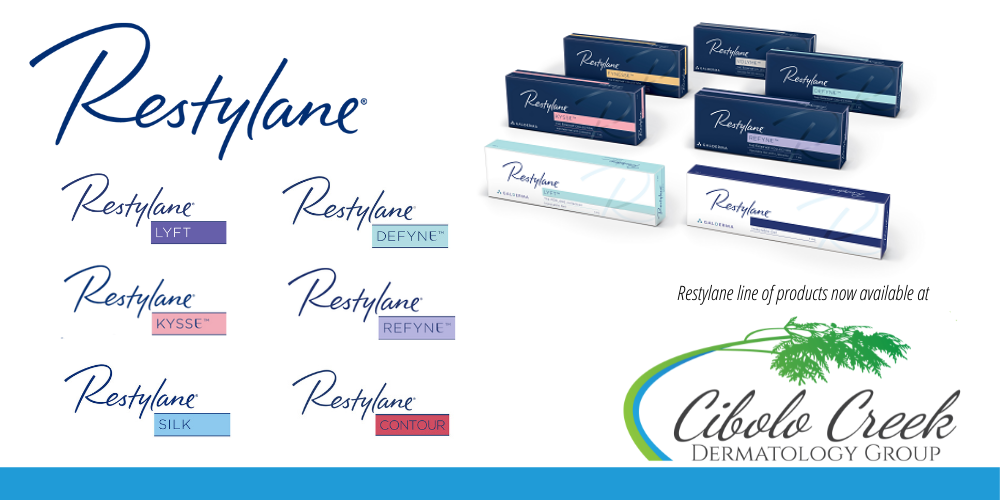 Restylane line of facial fillers available at Cibolo Creek Dermatology Group of Boerne
