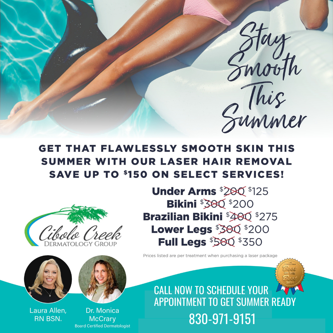 GET THAT FLAWLESSLY SMOOTH SKIN THIS SUMMER WITH OUR LASER HAIR REMOVAL. SAVE UP TO $150 ON SELECT SERVICES!