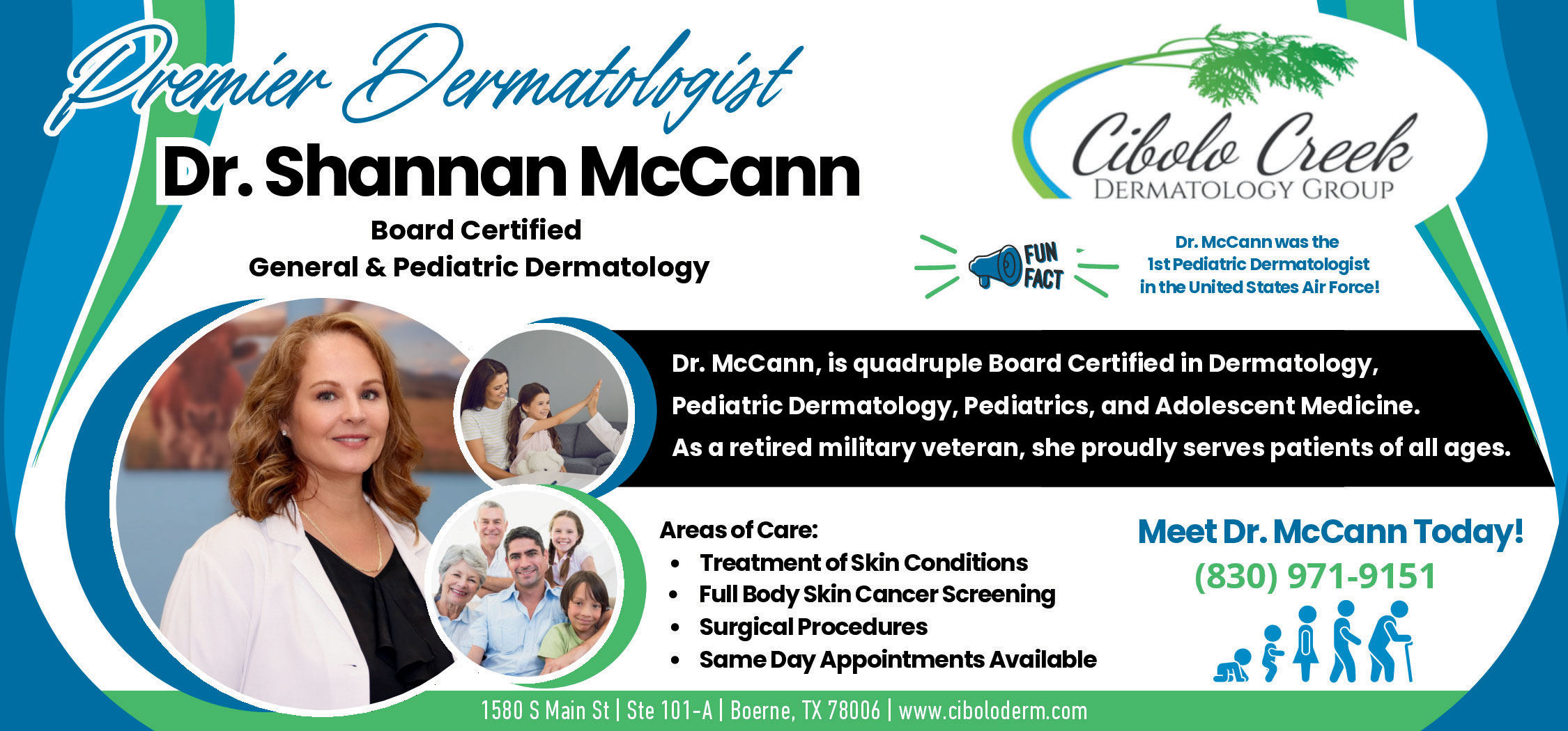 Image promoting new dermatologist, Dr. Shannan McCann to Cibolo Creek Dermatology Group